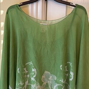 NWOT 1X M.S.S.P Green Yellow and White Floral Sheer Blouse